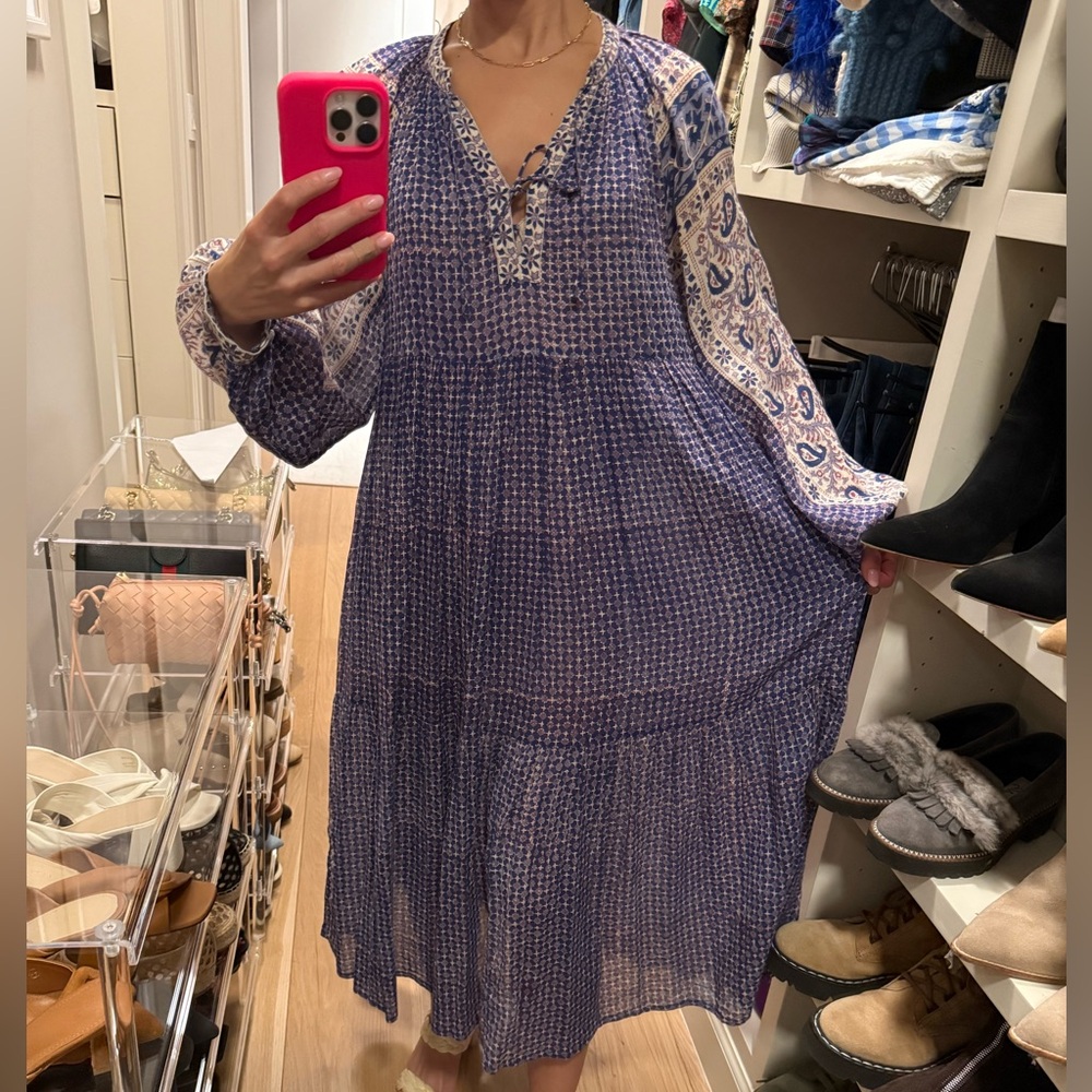 Matta Yamini Booj Tunic Style Blue and Purple Patterned Flowy Maxi Dress - Picture 2 of 8